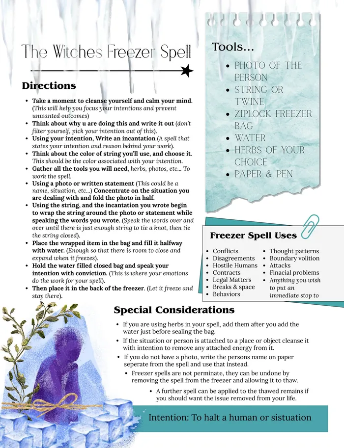 Preview of The Witches Freezer Spell printable